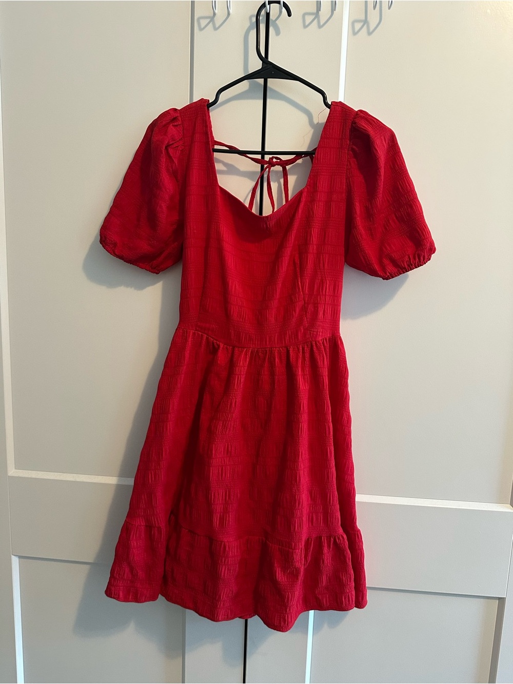 SHEIN Red Puff-Sleeve Kids Dress with Back Tie